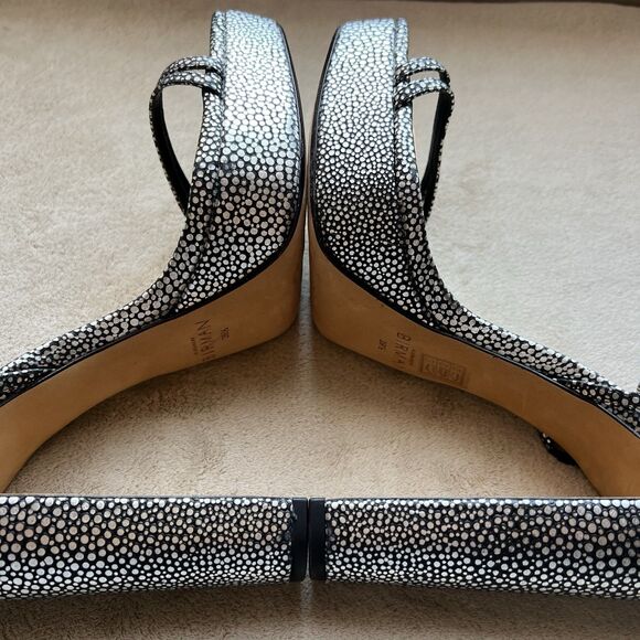 Alexandre Birman Lenny Silver On Black Leather Platform Heeled Sandal 39.5/9-9.5 - Picture 7 of 16